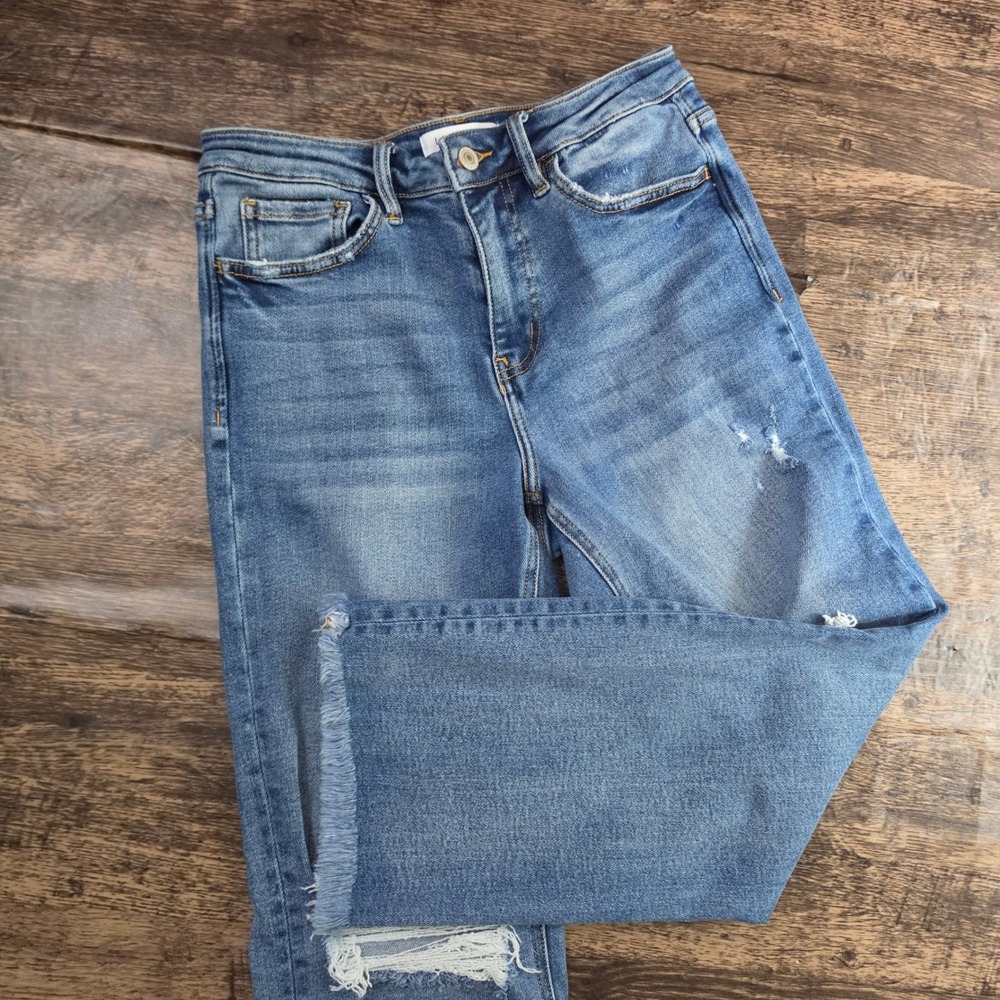 LOVERVET Distressed Straight Leg Jeans Womens 28/7 Blue Frayed Hem LV1385